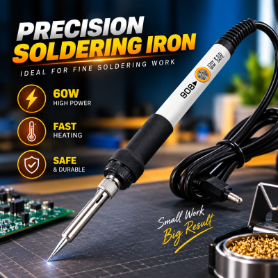 New V908 60W Adjustable Temperature Electric Soldering Iron Kit – 200-450°C Rework Repair Tool with 5 Pcs Solder Tips & Energy-Saving Heating Element for Electronics